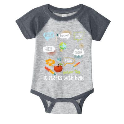 It Starts With Hello Friendship Inclusion Language Infant Baby Jersey Bodysuit