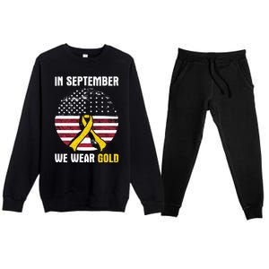 In September We Wear Gold Hood Cancer Awareness Gift Premium Crewneck Sweatsuit Set