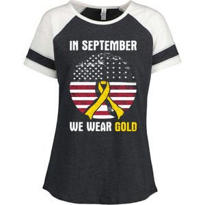 In September We Wear Gold Hood Cancer Awareness Gift Enza Ladies Jersey Colorblock Tee