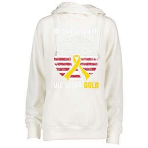 In September We Wear Gold Hood Cancer Awareness Gift Womens Funnel Neck Pullover Hood