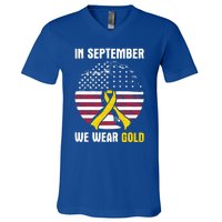 In September We Wear Gold Hood Cancer Awareness Gift V-Neck T-Shirt