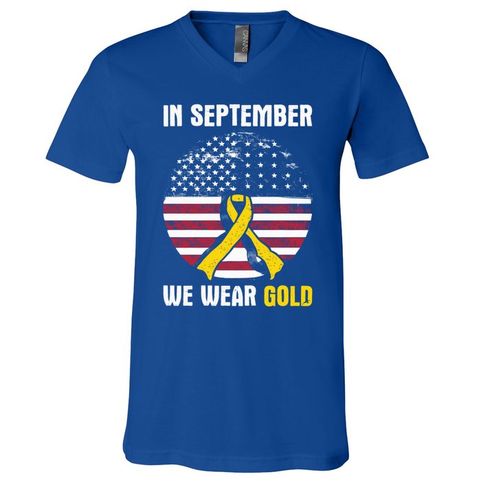 In September We Wear Gold Hood Cancer Awareness Gift V-Neck T-Shirt