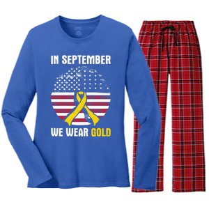 In September We Wear Gold Hood Cancer Awareness Gift Women's Long Sleeve Flannel Pajama Set 