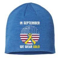 In September We Wear Gold Hood Cancer Awareness Gift Sustainable Beanie