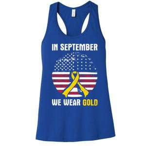 In September We Wear Gold Hood Cancer Awareness Gift Women's Racerback Tank