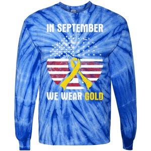 In September We Wear Gold Hood Cancer Awareness Gift Tie-Dye Long Sleeve Shirt