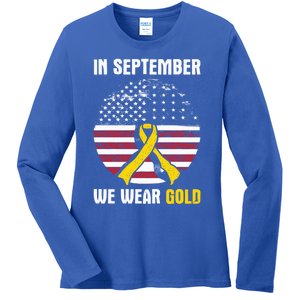 In September We Wear Gold Hood Cancer Awareness Gift Ladies Long Sleeve Shirt