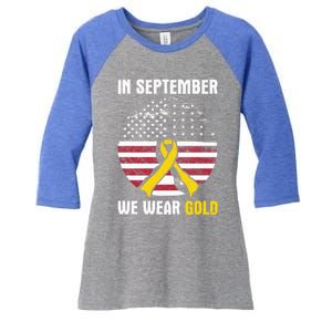 In September We Wear Gold Hood Cancer Awareness Gift Women's Tri-Blend 3/4-Sleeve Raglan Shirt