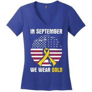 In September We Wear Gold Hood Cancer Awareness Gift Women's V-Neck T-Shirt