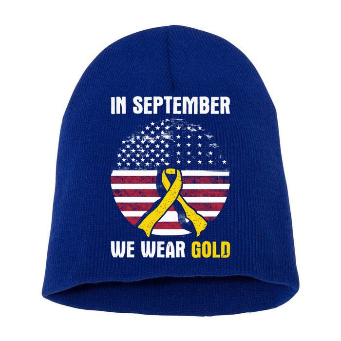 In September We Wear Gold Hood Cancer Awareness Gift Short Acrylic Beanie