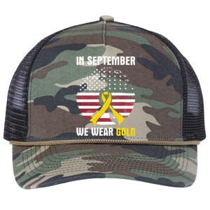 In September We Wear Gold Hood Cancer Awareness Gift Retro Rope Trucker Hat Cap