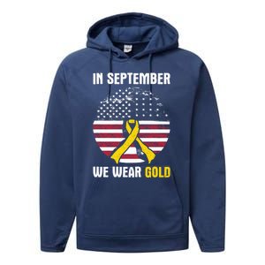 In September We Wear Gold Hood Cancer Awareness Gift Performance Fleece Hoodie