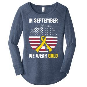 In September We Wear Gold Hood Cancer Awareness Gift Women's Perfect Tri Tunic Long Sleeve Shirt