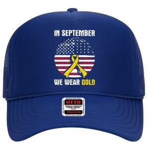 In September We Wear Gold Hood Cancer Awareness Gift High Crown Mesh Back Trucker Hat