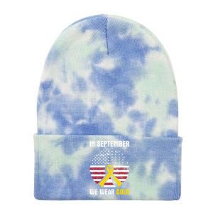 In September We Wear Gold Hood Cancer Awareness Gift Tie Dye 12in Knit Beanie