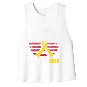 In September We Wear Gold Hood Cancer Awareness Gift Women's Racerback Cropped Tank