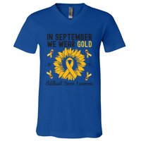 In September We Wear Gold Hood Cancer Awareness Gift V-Neck T-Shirt