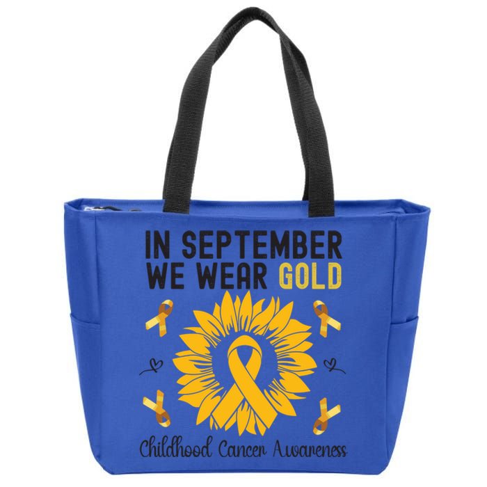 In September We Wear Gold Hood Cancer Awareness Gift Zip Tote Bag