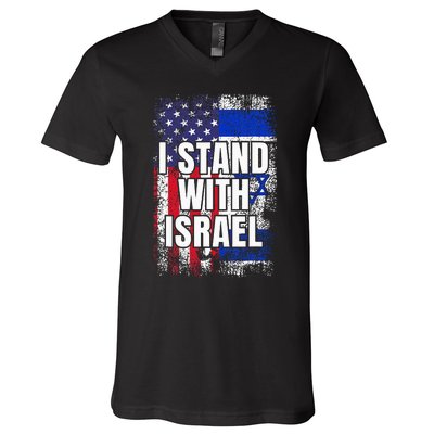 I Stand With Israel Usa Israeli Flag V-Neck T-Shirt