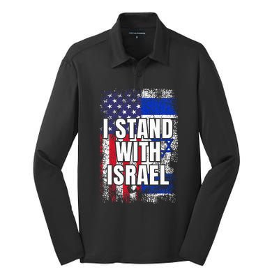 I Stand With Israel Usa Israeli Flag Silk Touch Performance Long Sleeve Polo