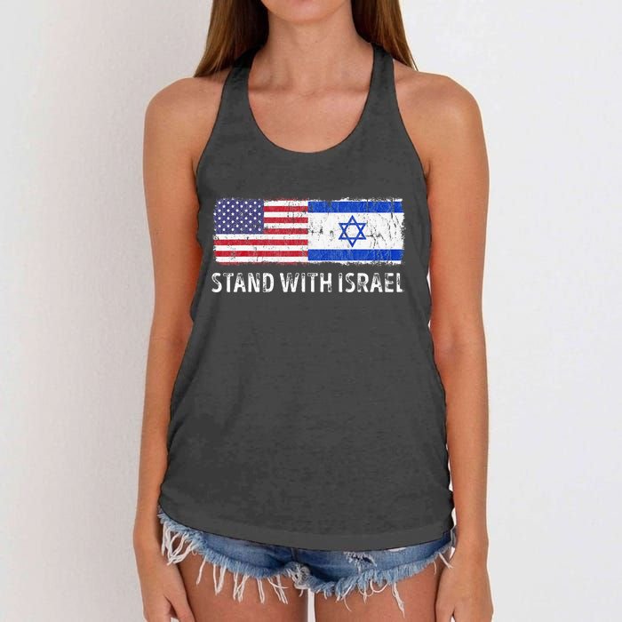 I Stand With Israel USA Israeli Flag Jewish Women's Knotted Racerback Tank