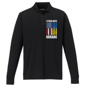 I Stand With Ukraine American Ukrainian Flag Cute Gift Performance Long Sleeve Polo