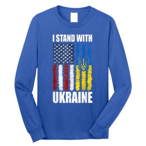 I Stand With Ukraine American Ukrainian Flag Cute Gift Long Sleeve Shirt