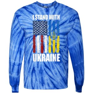 I Stand With Ukraine American Ukrainian Flag Cute Gift Tie-Dye Long Sleeve Shirt