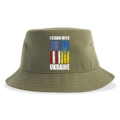 I Stand With Ukraine American Ukrainian Flag Cute Gift Sustainable Bucket Hat