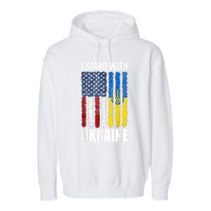 I Stand With Ukraine American Ukrainian Flag Cute Gift Garment-Dyed Fleece Hoodie