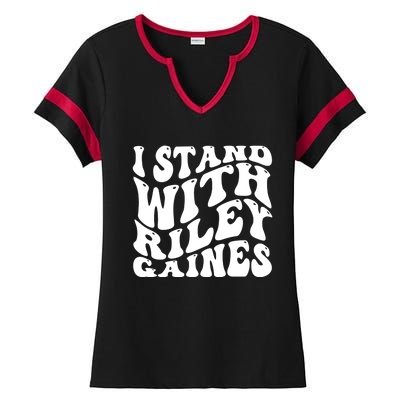 I Stand With Riley Gaines Ladies Halftime Notch Neck Tee