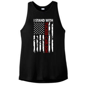 I Stand With Tucker Carlson American Flag Political Ladies PosiCharge Tri-Blend Wicking Tank