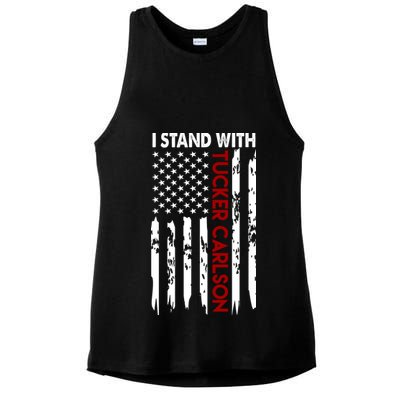 I Stand With Tucker Carlson American Flag Political Ladies PosiCharge Tri-Blend Wicking Tank
