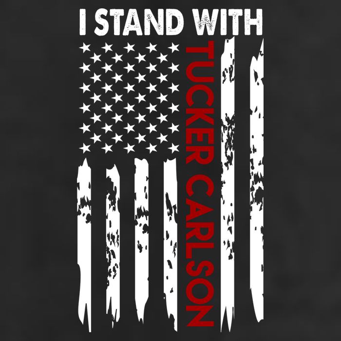 I Stand With Tucker Carlson American Flag Political 7 Panel Mesh Trucker Snapback Hat