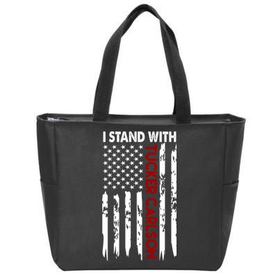 I Stand With Tucker Carlson American Flag Political Zip Tote Bag