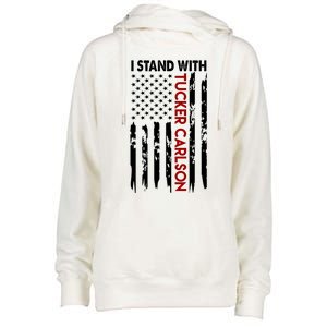 I Stand With Tucker Carlson American Flag Political Womens Funnel Neck Pullover Hood