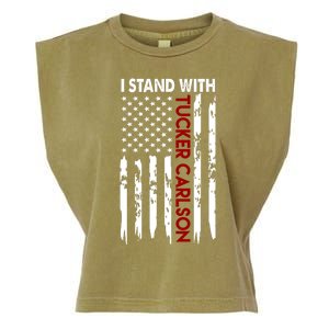 I Stand With Tucker Carlson American Flag Political Garment-Dyed Women's Muscle Tee