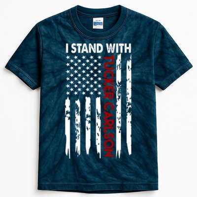 I Stand With Tucker Carlson American Flag Political Kids Tie-Dye T-Shirt