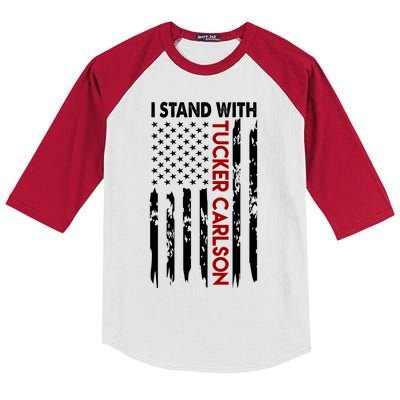 I Stand With Tucker Carlson American Flag Political Kids Colorblock Raglan Jersey