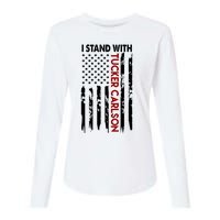 I Stand With Tucker Carlson American Flag Political Womens Cotton Relaxed Long Sleeve T-Shirt