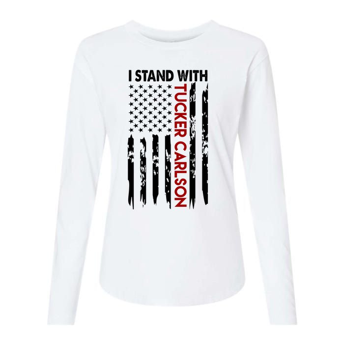 I Stand With Tucker Carlson American Flag Political Womens Cotton Relaxed Long Sleeve T-Shirt