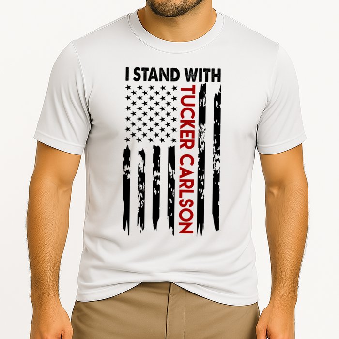 I Stand With Tucker Carlson American Flag Political Cooling Performance Crew T-Shirt