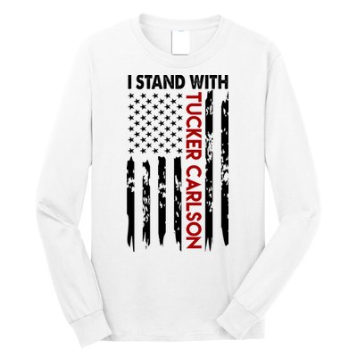 I Stand With Tucker Carlson American Flag Political Long Sleeve Shirt
