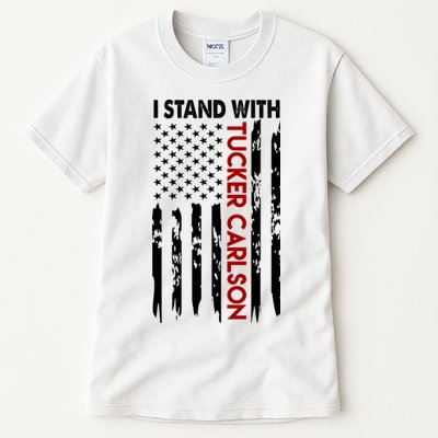 I Stand With Tucker Carlson American Flag Political Tall T-Shirt
