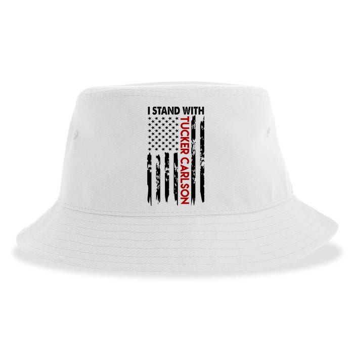 I Stand With Tucker Carlson American Flag Political Sustainable Bucket Hat
