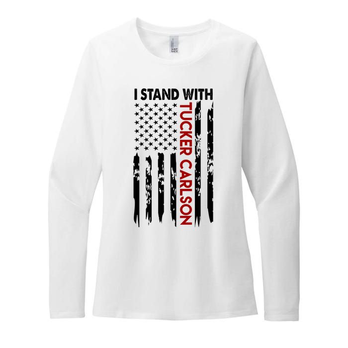 I Stand With Tucker Carlson American Flag Political Womens CVC Long Sleeve Shirt