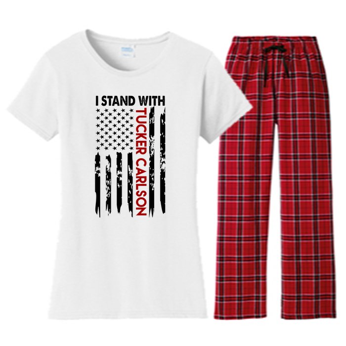 I Stand With Tucker Carlson American Flag Political Women's Flannel Pajama Set