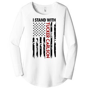 I Stand With Tucker Carlson American Flag Political Women's Perfect Tri Tunic Long Sleeve Shirt