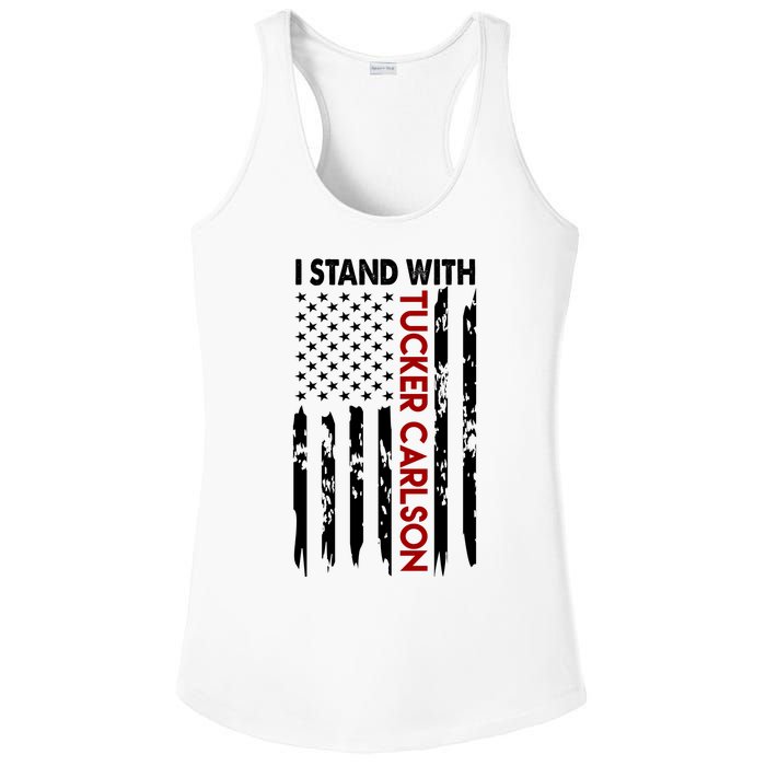 I Stand With Tucker Carlson American Flag Political Ladies PosiCharge Competitor Racerback Tank