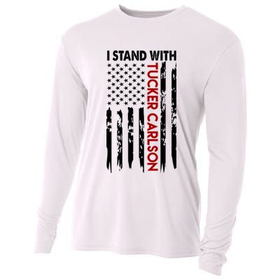 I Stand With Tucker Carlson American Flag Political Cooling Performance Long Sleeve Crew